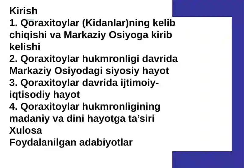 Markaziy Osiyo Qoraxitoylar(Kidan) hukmronligi davrida 2