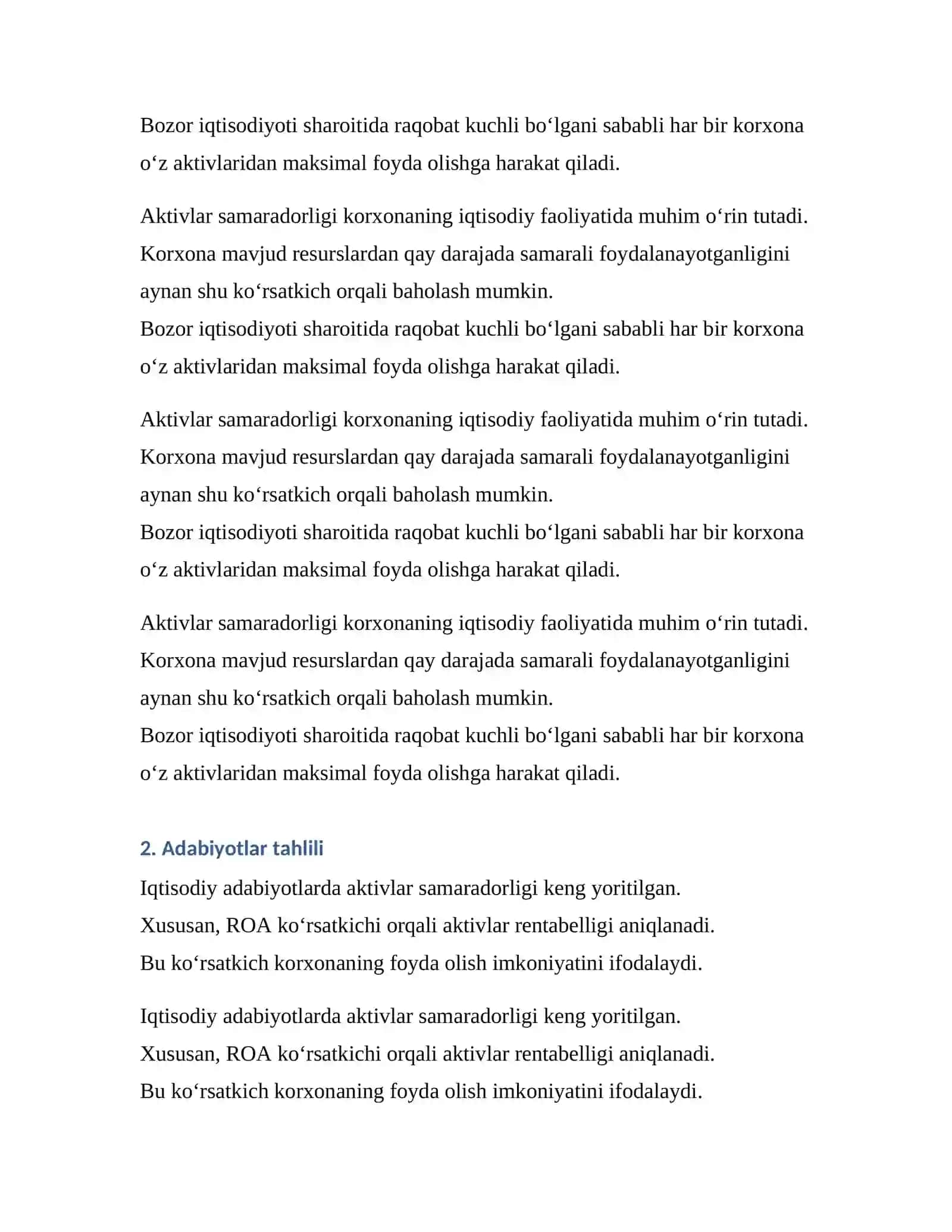 Aktivlar samaradorligi tahlili 2