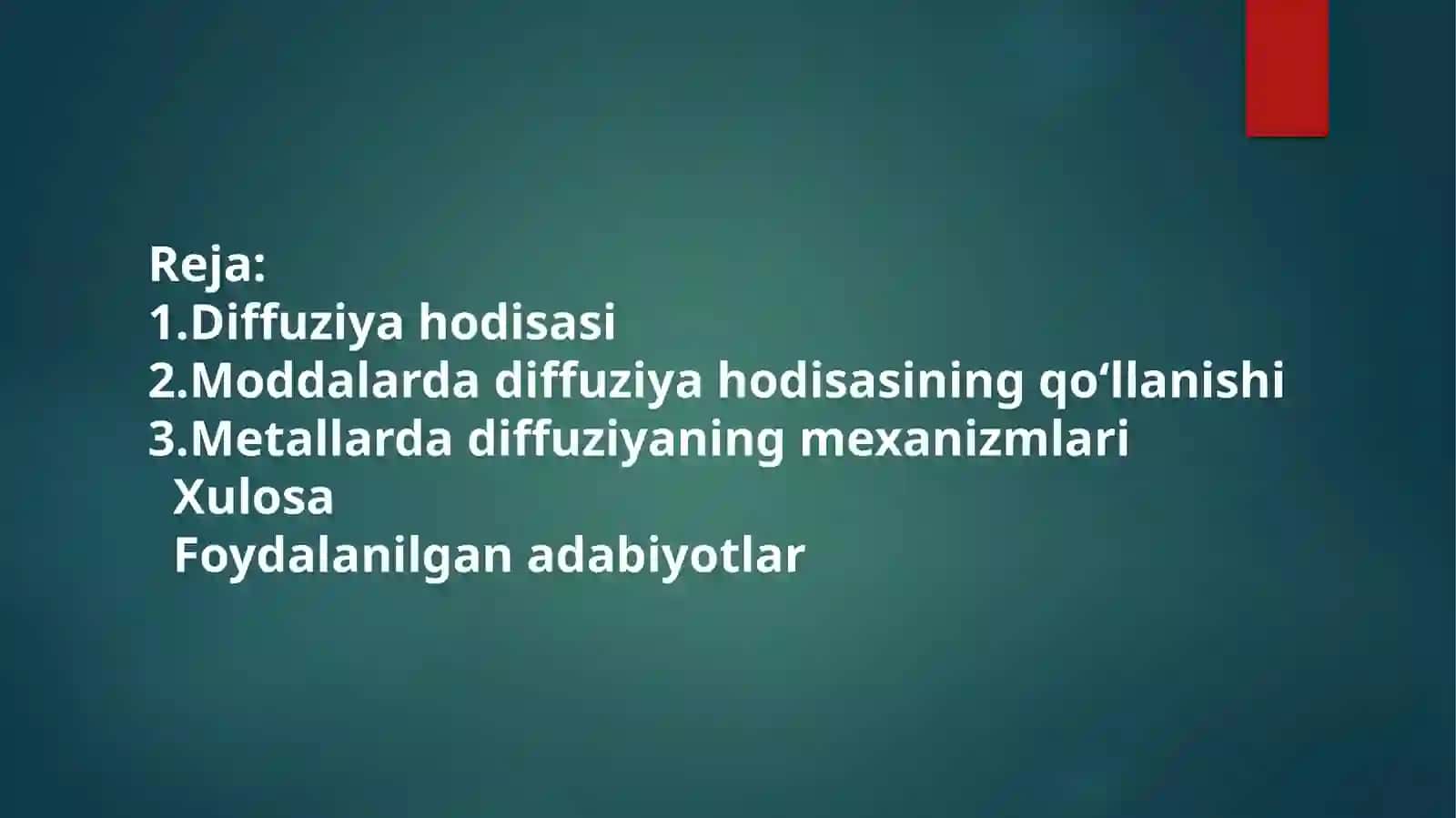 Diffuziya hodisasi. Moddalarda diffuziya hodisasining qo’llaniishi. Metallarda diffuziyaning mexanizmlari 2
