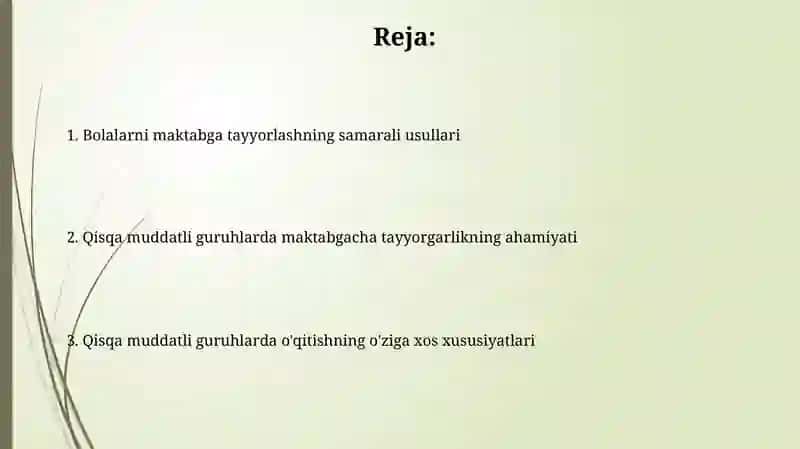 Qisqa muddatli guruhlarda bolalarni maktabga tayyorlash 2