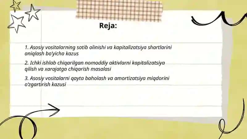 Asosiy vositalar va nomoddiy aktivlar mavzusida vaziyatli masalalar (kazus-keyslar) 2