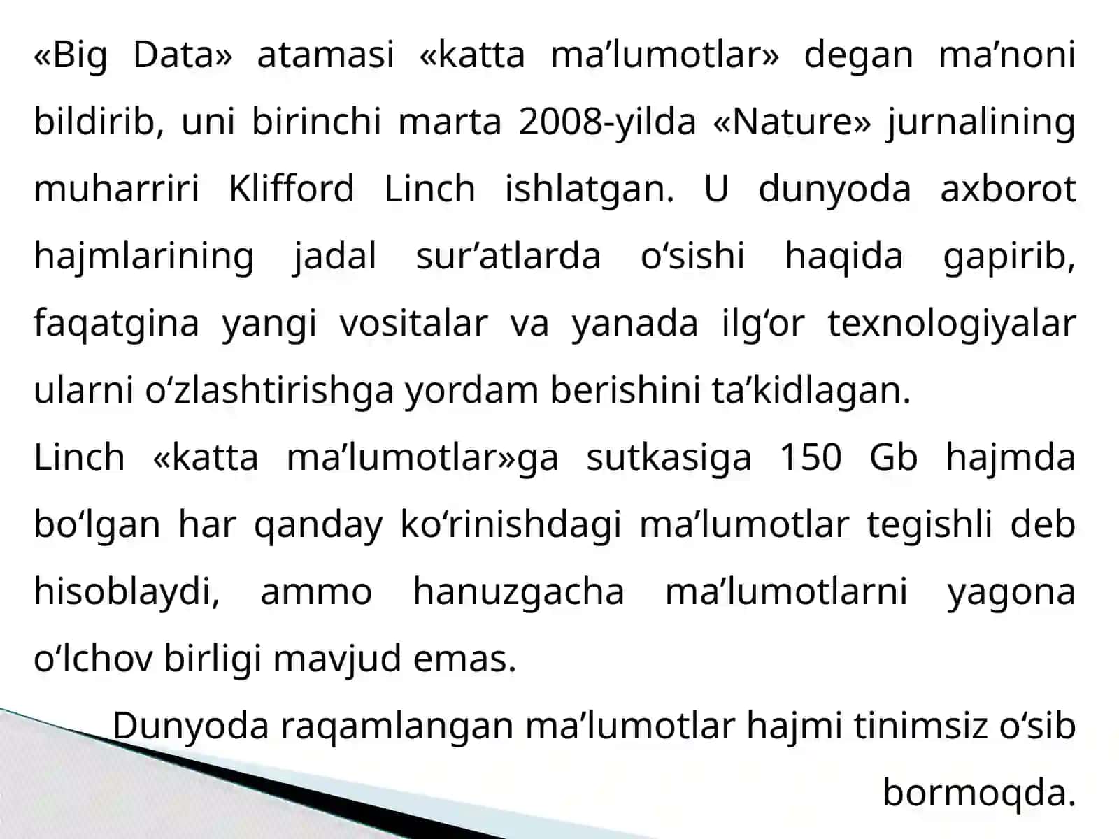 Big Data texnologiyasi va undagi ma’lumotlarni tahlil etish usullari 2