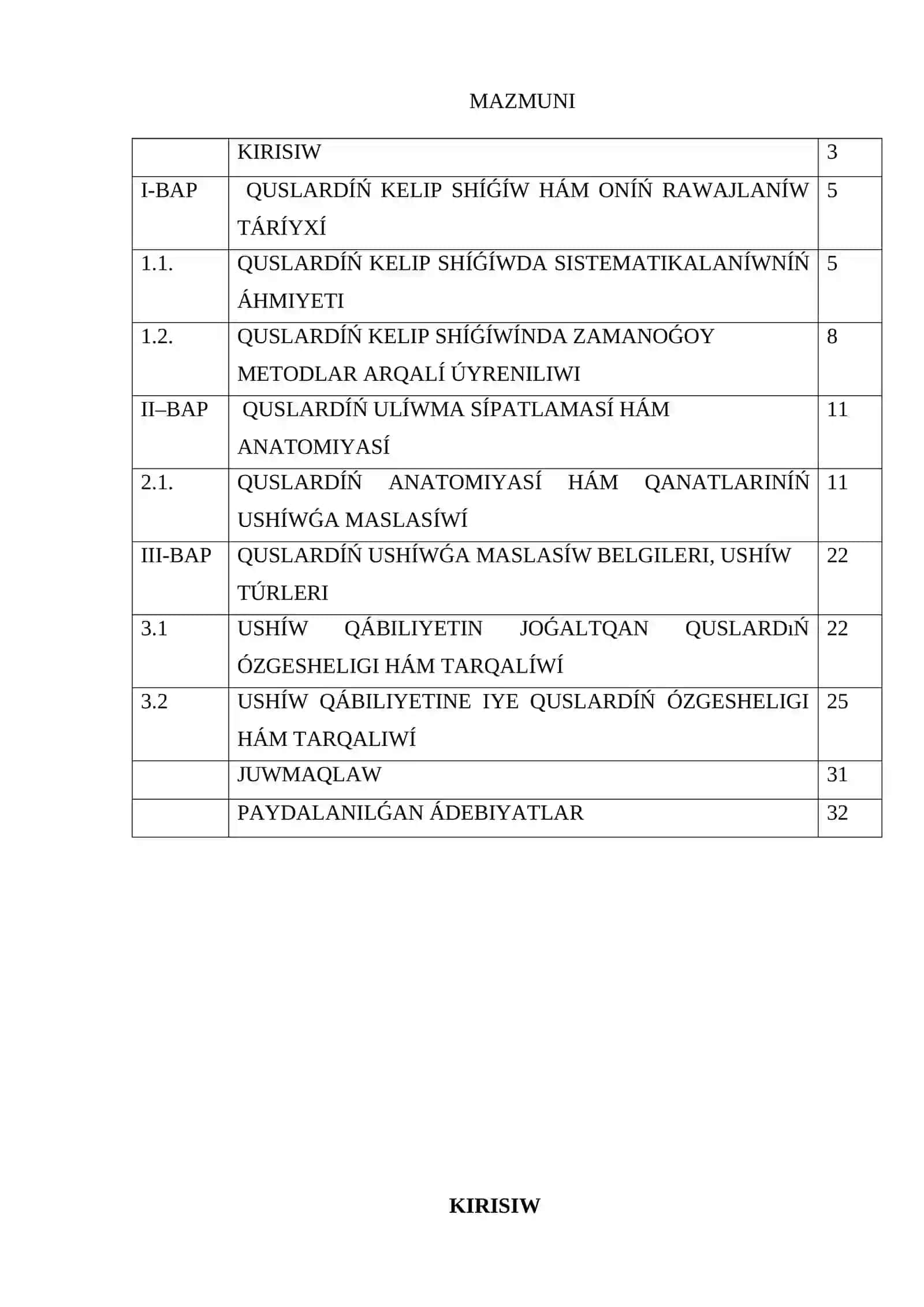 Quslardıń ushıwǵa maslasıw belgileri, ushıw túrleri 2