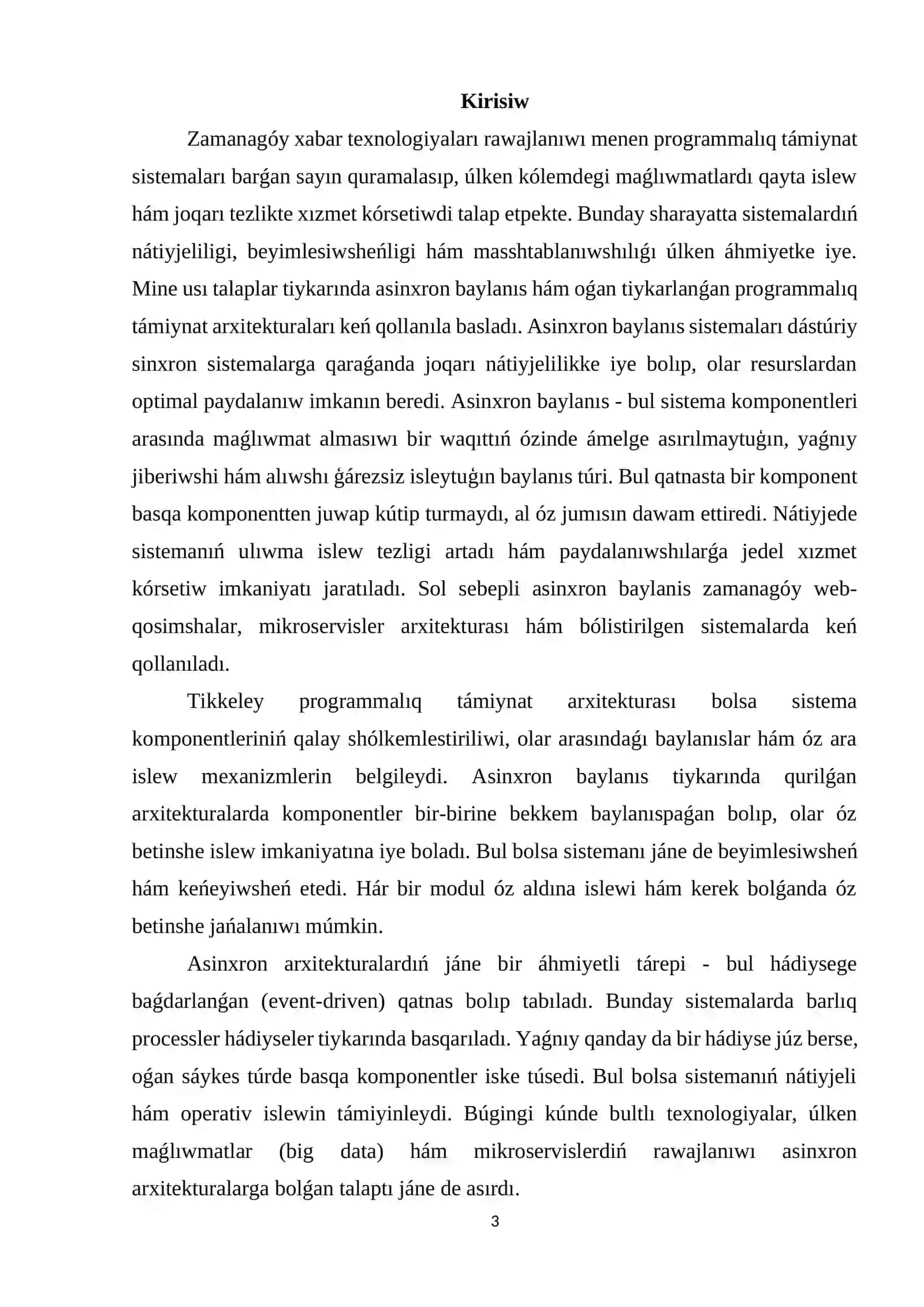 Asinxron baylanısta tuwrıdan-tuwrı programmalıq támiynat arxitekturası 2