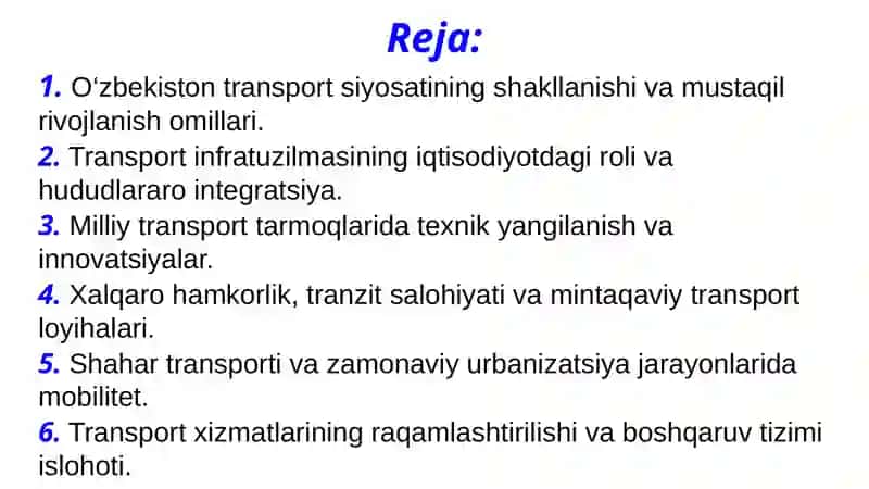 Mustaqillik yillarida transport va infratuzilma rivoji 2