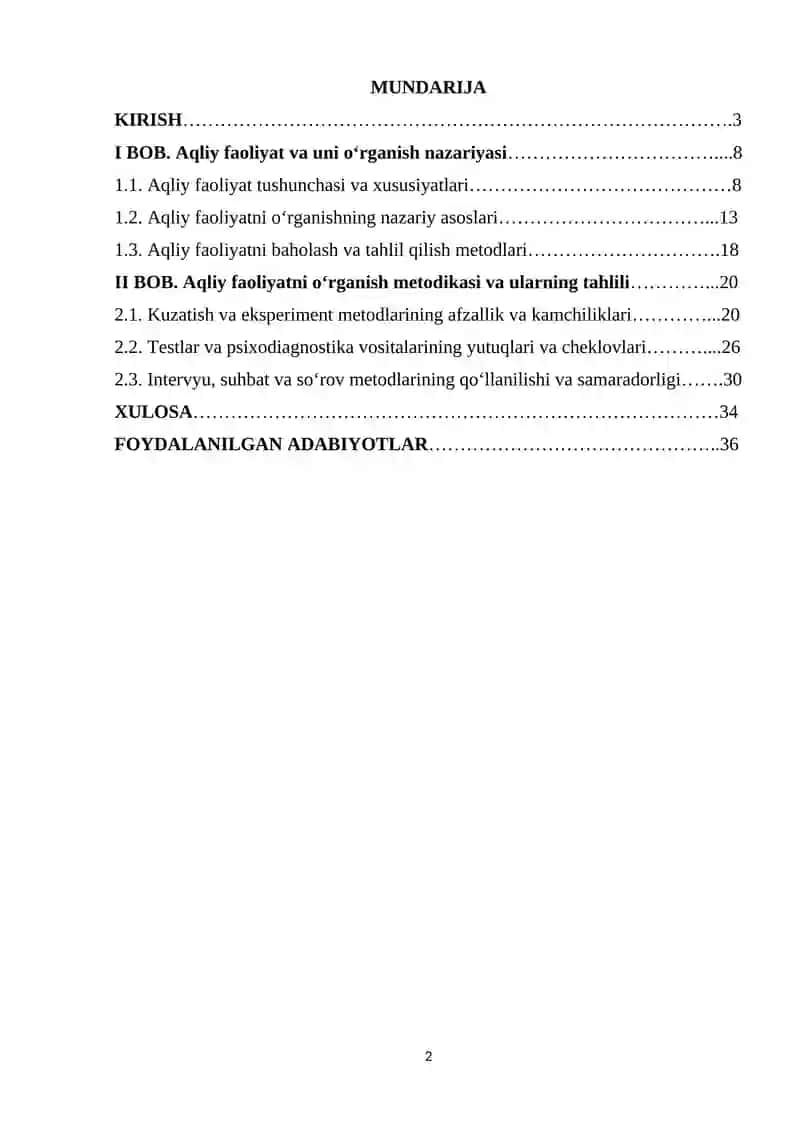 Aqliy faoliyatni o'rganish uchun metodikalar 2