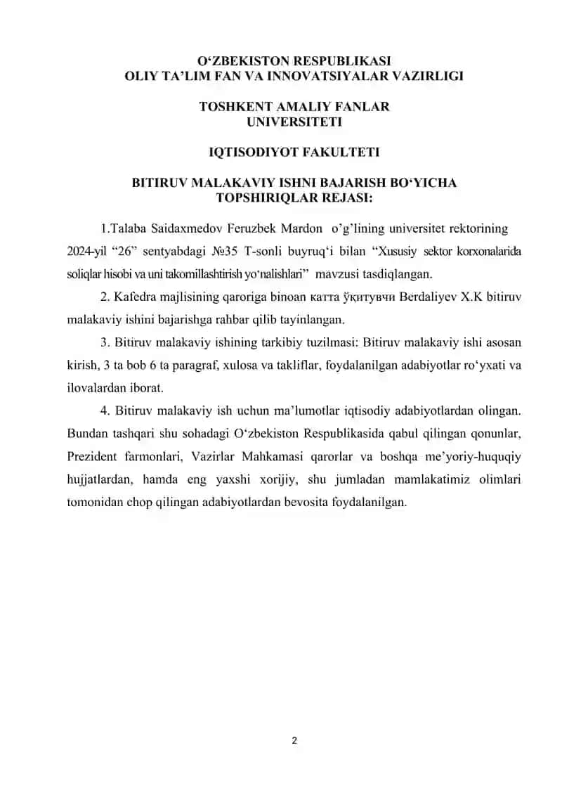 Xususiy sektor korxonalarida soliqlar hisobi va uni takomillashtirish yo‘nalishlari 2