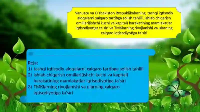 Vanuatu va O‘zbekiston Respublikalarning tashqi iqtisodiy aloqalarni xalqaro tartibga solish tahlili 2