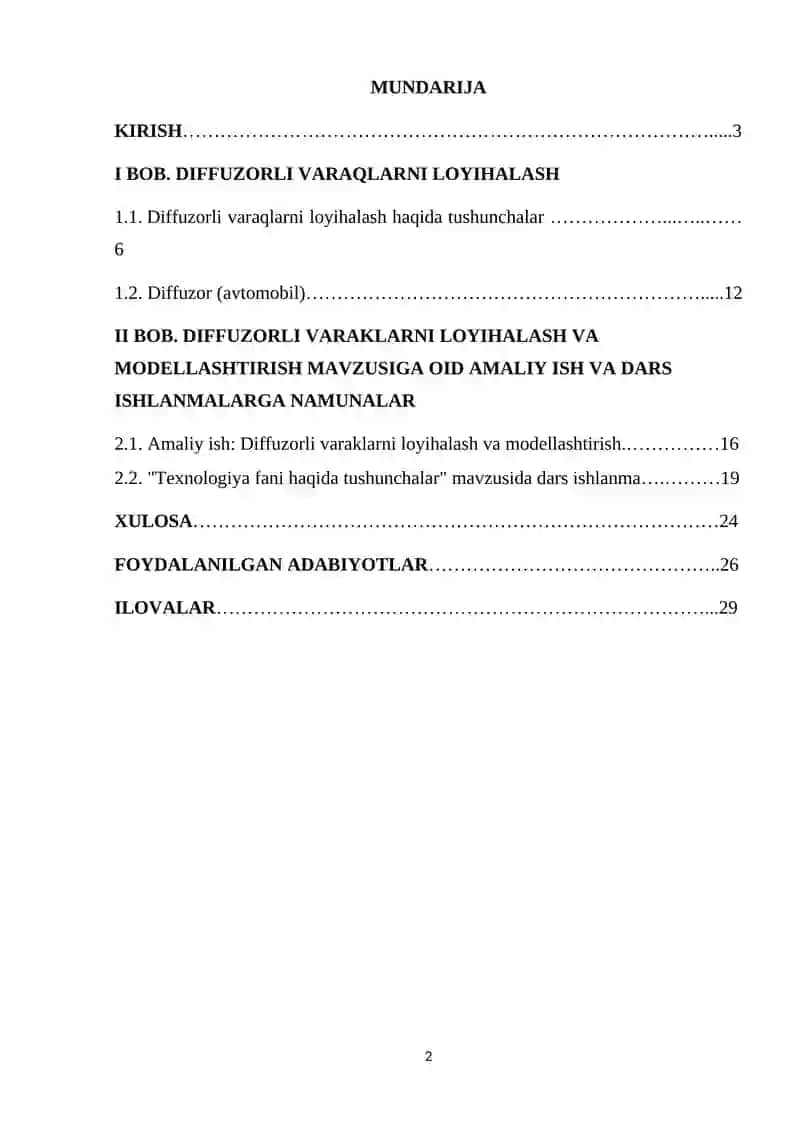 DIFFUZORLI VARAKLARNI LOYIHALASH VA MODELLASHTIRISH 2