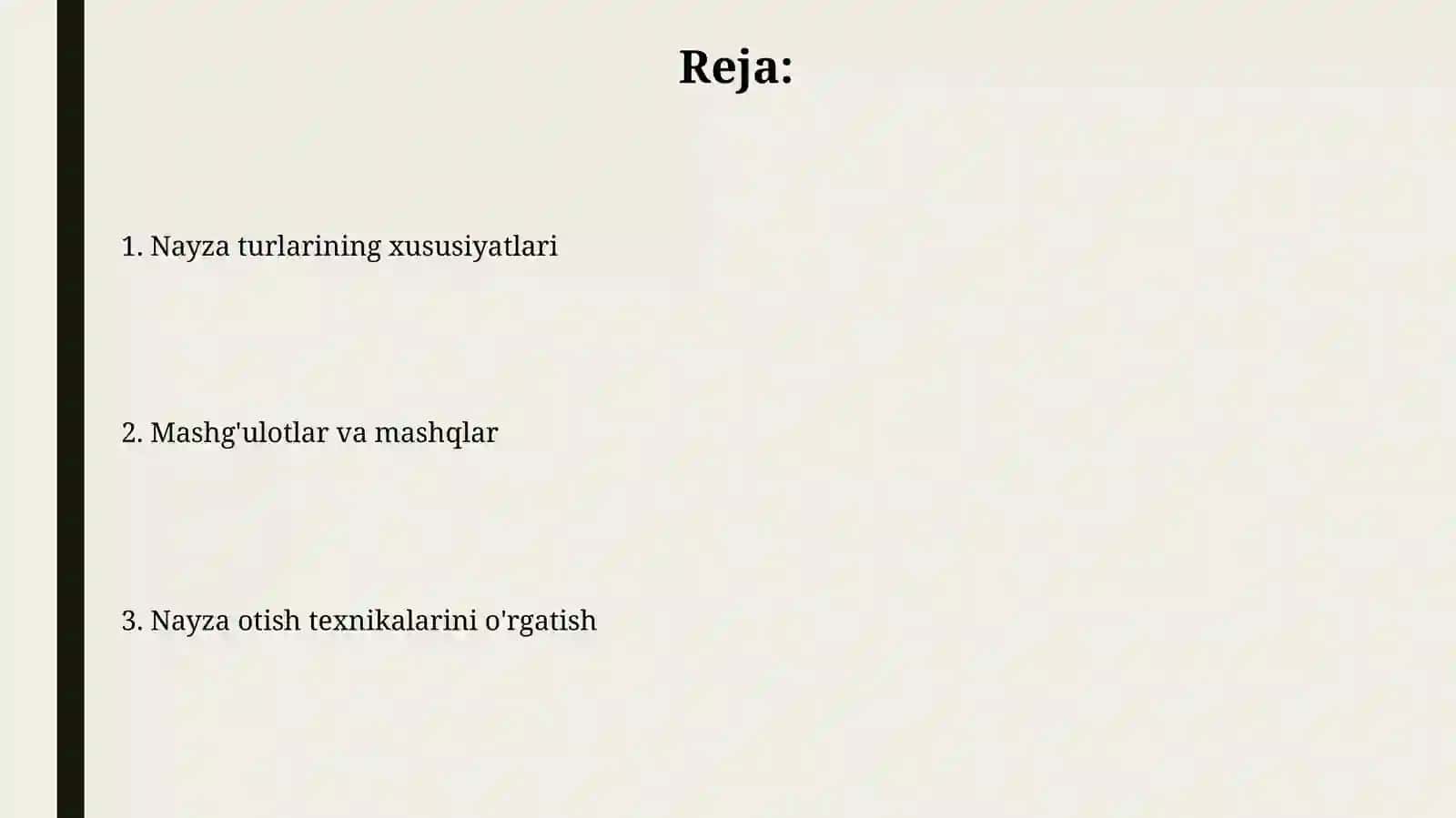 Nayza uloqtirish turlari texnikasini oʻrgatish 2