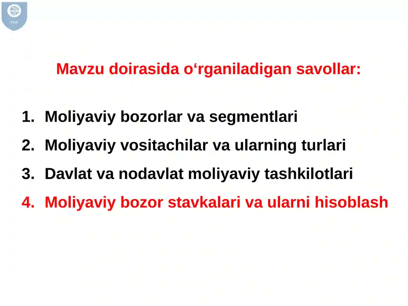 MOLIYAVIY BOZORLAR, ULARNING ISHTIROKCHILARI VA MOLIYAVIY BOZOR STAVKALARI 2