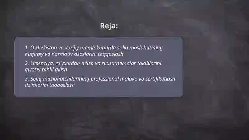 O'zbekiston va xorijiy mamlakatlarda soliq maslahatini tashkil etishning qiyosiy tahlil etish 2