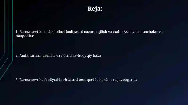 Farmatsevtika tashkilotlari faoliyatining nazorati, audit 2