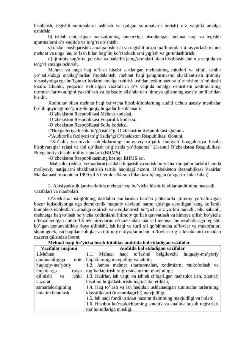 Mehnat haqi hisobi va to'lash auditining jarayoni 2