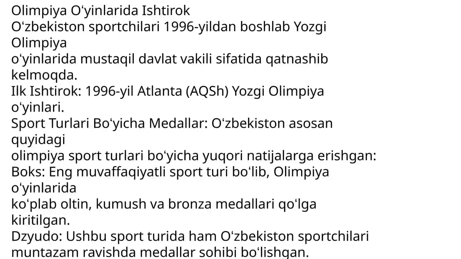Oʻzbekistonda olimpiya sport turlarining rivojlanishi 2