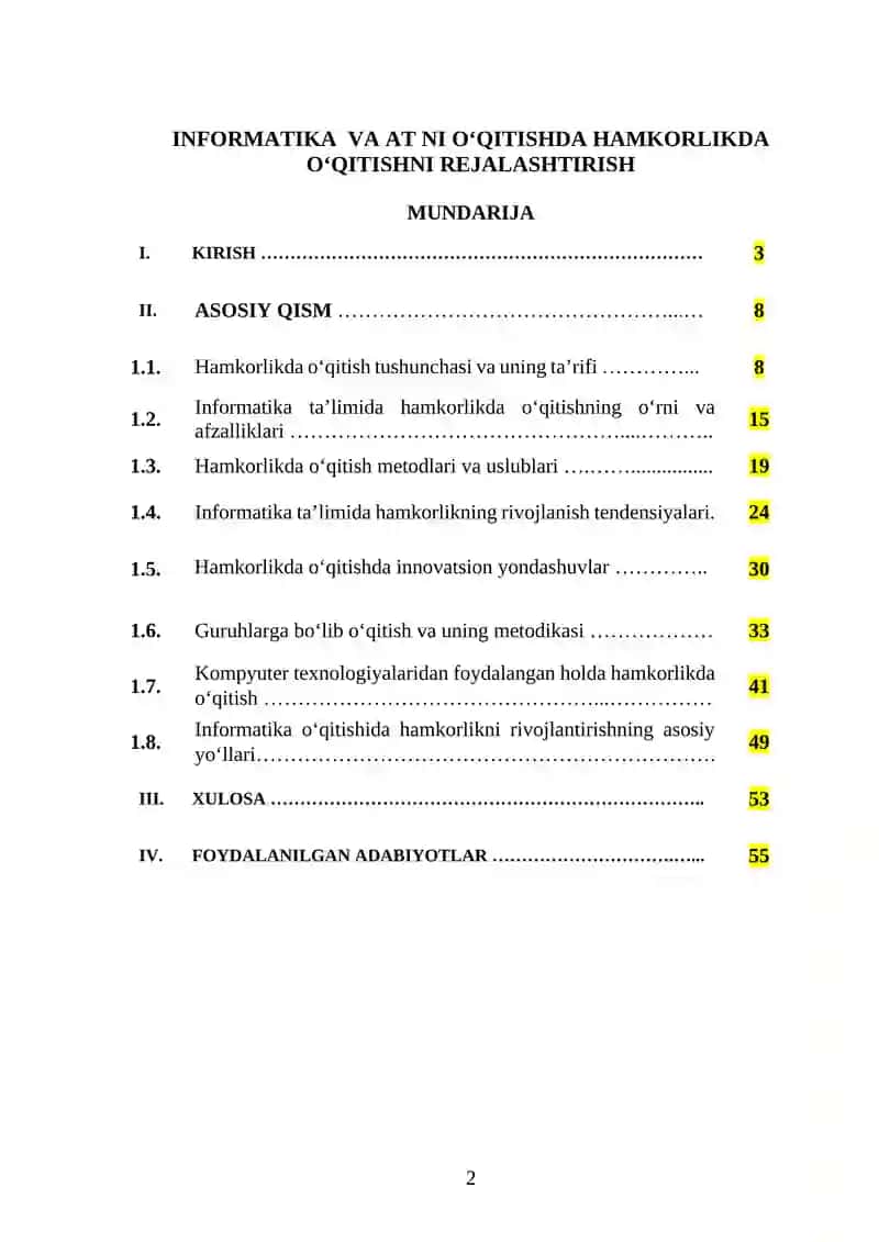 INFORMATIKA  VA AT NI O‘QITISHDA HAMKORLIKDA O‘QITISHNI REJALASHTIRISH 2