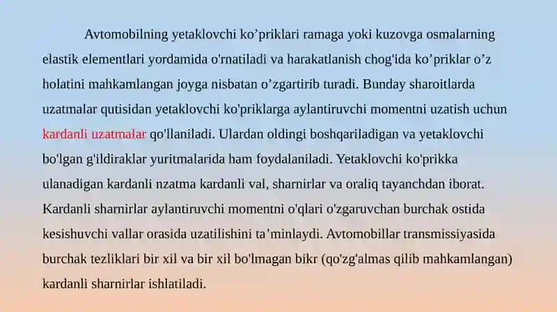 Kardanli uzatmani yetakchi orqa ko'prikdan ajratish va yig'ish. 2