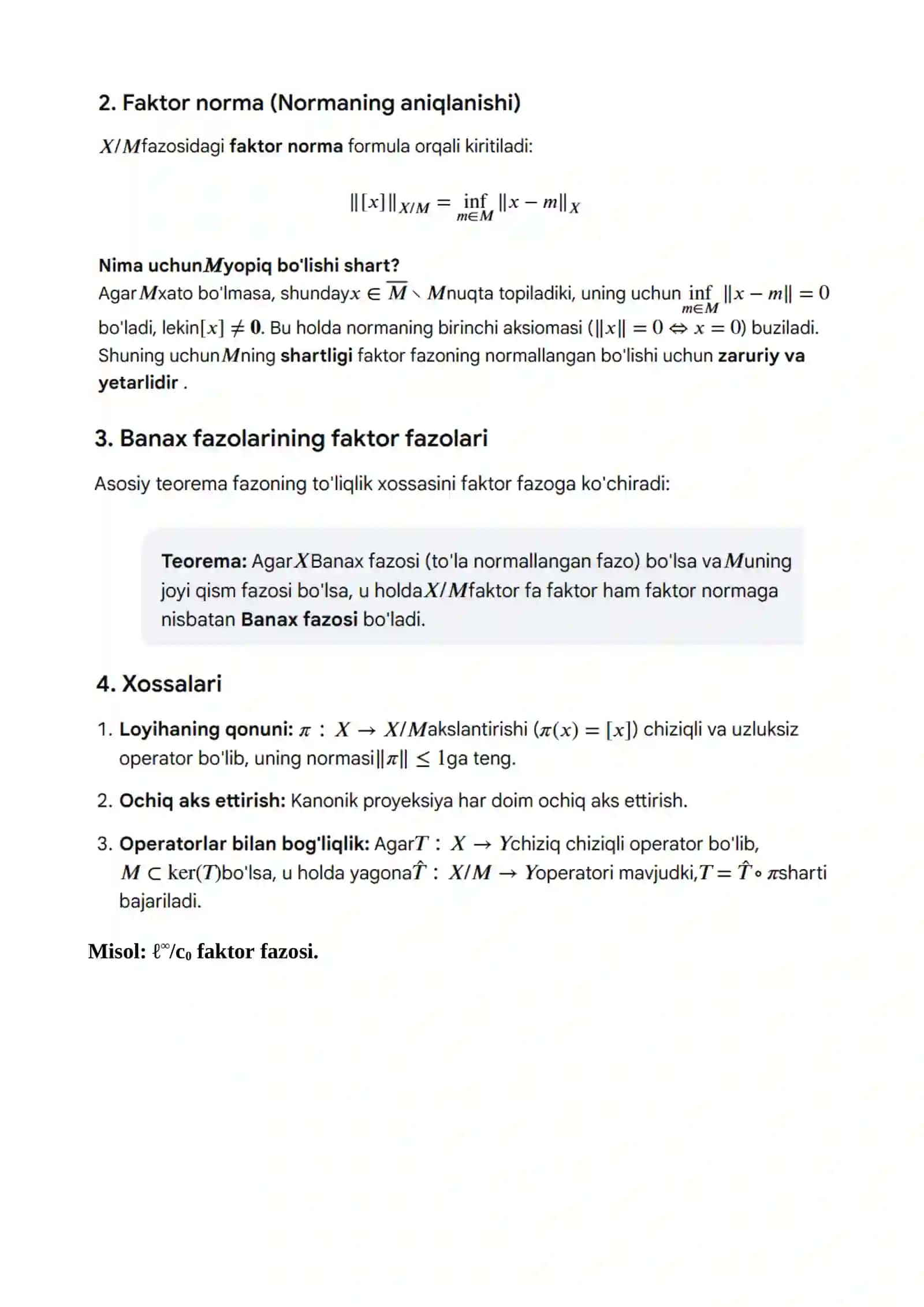 Normallangan va Banax fazolarining faktor fazolari 2