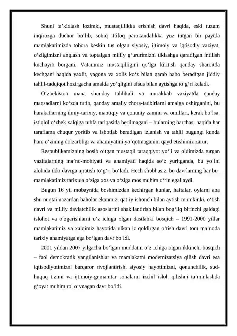 O'zbekistonning o'ziga xos istiqlol va taraqqiyot yo'li 2