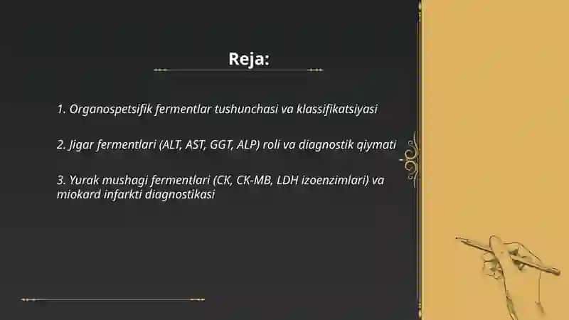 Organospetsifik fermentlar, ularning roli. Enzimopatologiya, enzimodiagnostika 2