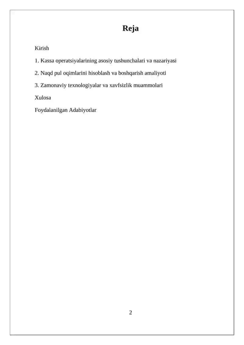 Kassa operatsiyalarining asosiy tushunchalari va nazariyasi 2
