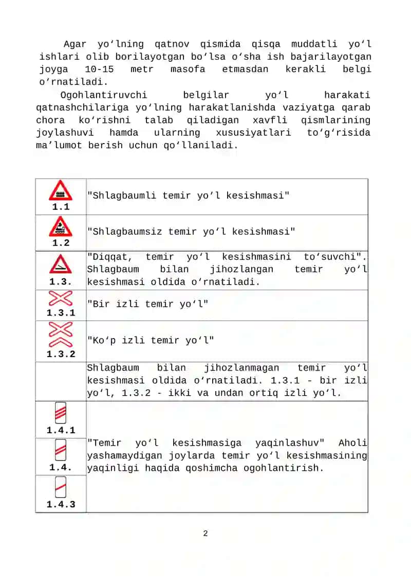Yo‘l belgilari 2