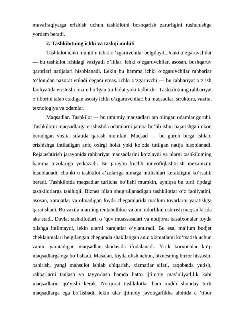 Tashkilotlar va ularning ichki, tashqi muhiti 2