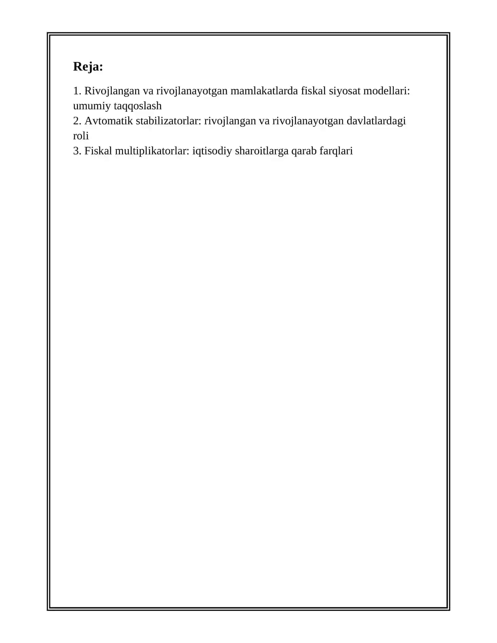 JAXON TAJRIBASI, RIVOJLANGAN VA RIVOJLANYATGAN MAMLAKATLARDA FISKAL SIYOSAT MODELLARI 2