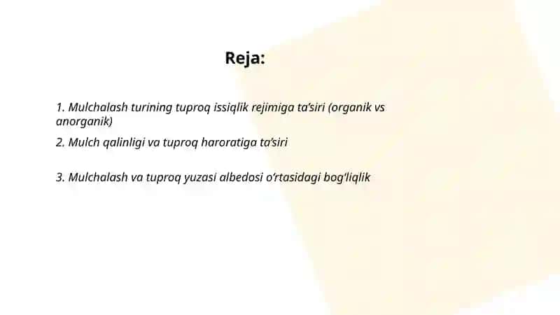 Tuproqning issiqlik rejimiga mulchalashning ta’sirini aniqlash 2