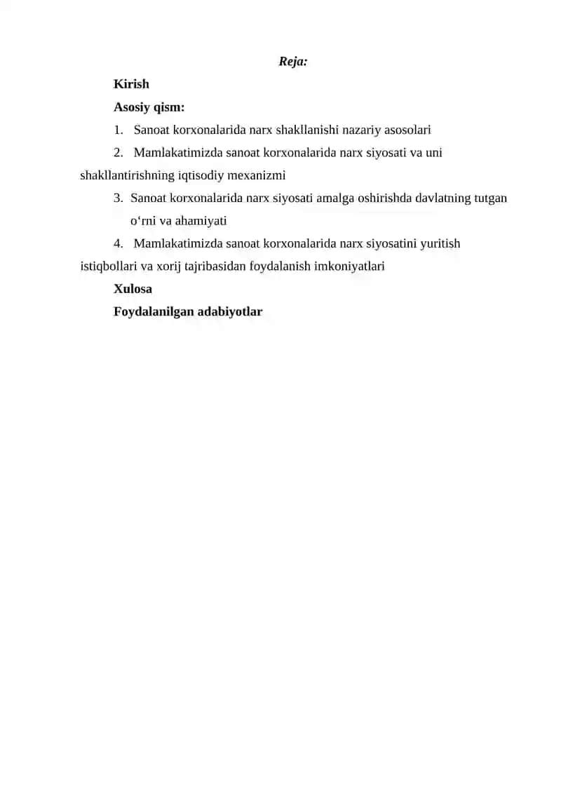 “Sanoat korxonalarida narx siyosati va uni shakllantirish” mavzusida ilmiy ish 2