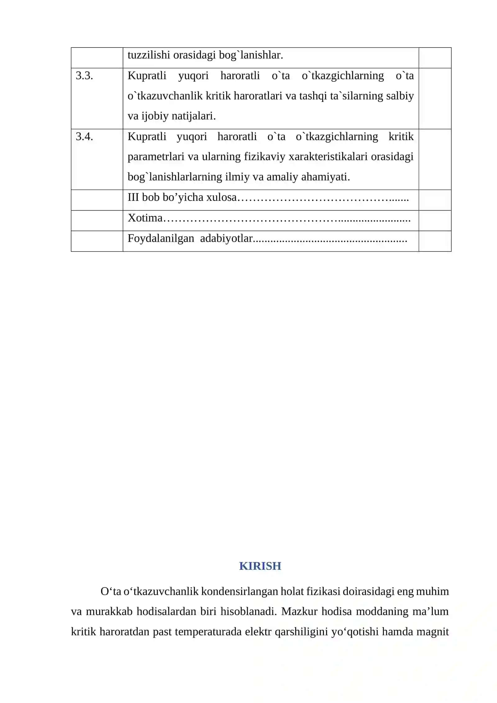 Yuqori haroratli o`ta o`tkazgichlar va ularning kritik paramtrlari 2