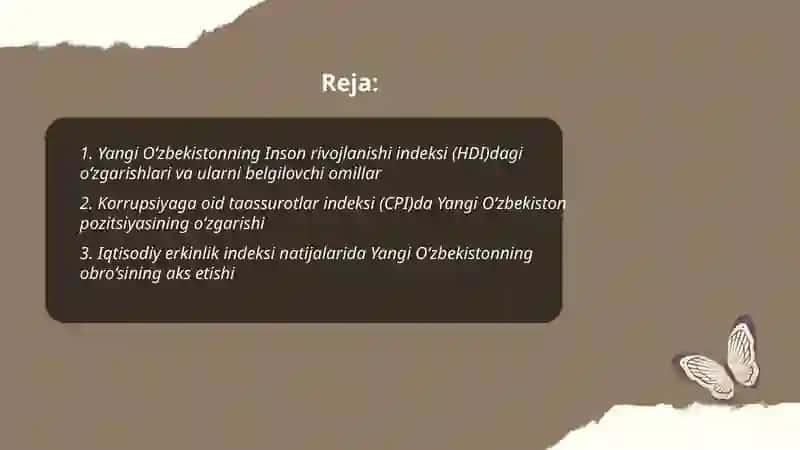 Yangi O‘zbekistonning Inson rivojlanishi indeksi (HDI)dagi o‘zgarishlari va ularni belgilovchi omillar 2