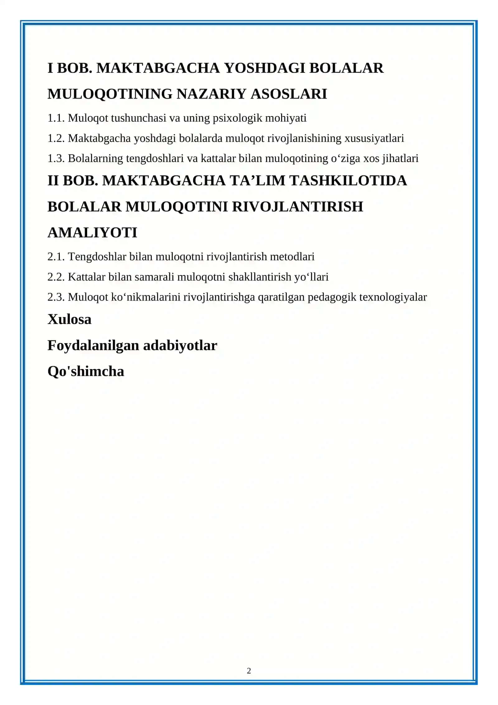Maktabgacha taʼlim psixologiyasi va pedagogikasi KURS ISHI 2