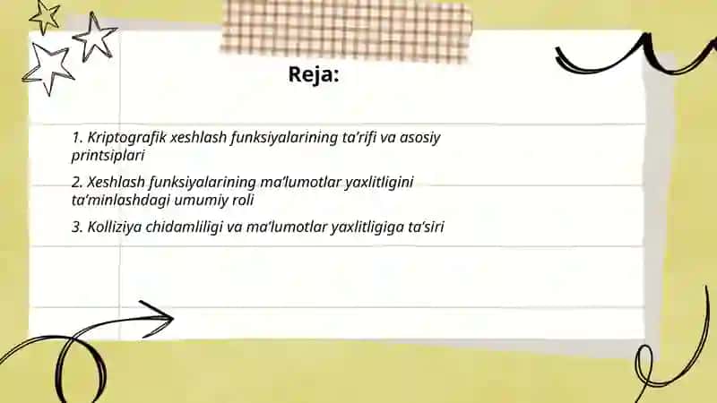 Kriptografik xeshlash funksiyalari va ularning ma'lumotlar yaxlitligini ta'minlashdagi roli 2