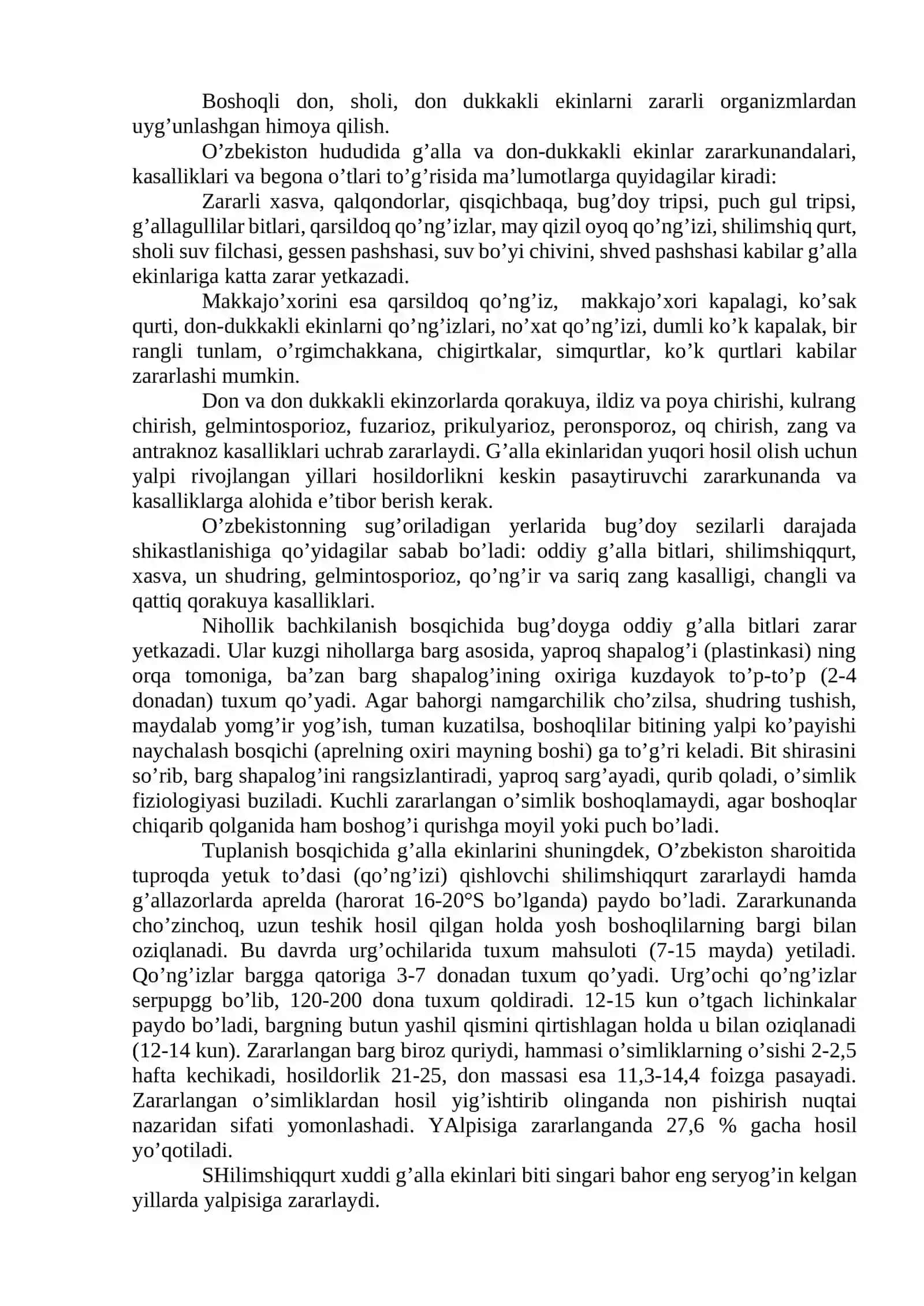 BOSHOQLI, DON-DUKKAKLI eKINLAR VA BEDA ZARARKUNANDALARI VA ULARGA QARSHI KURASH 2