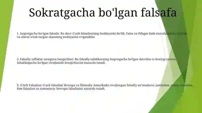 Falsafiy Taffakur Taraqiyot Bosqichlari.G'Arb Falsafasi 2
