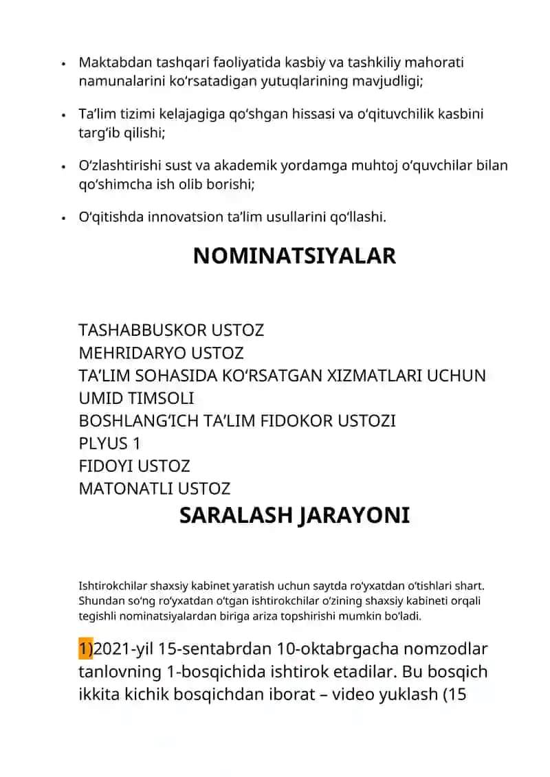 “Ustoz-2021” milliy tanlovi 2