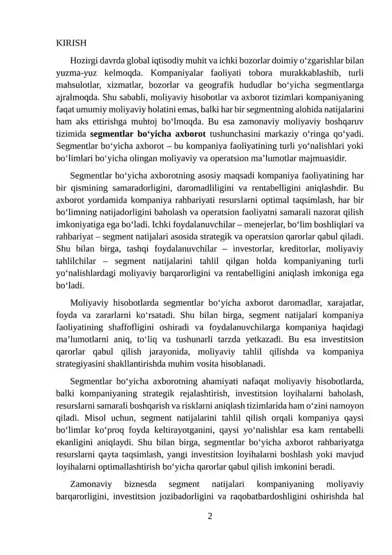 Segmentlar bo‘yicha axborotlarning foydalanuvchilar uchun ahamiyati 2