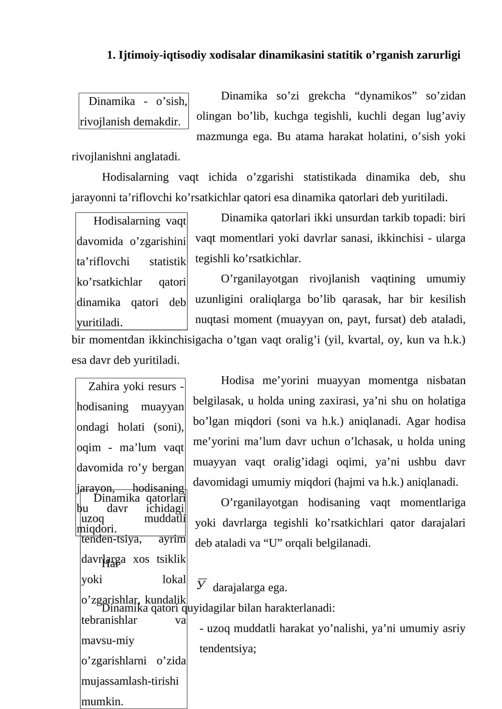 Dinamikani statistik o’rganish usullari 2