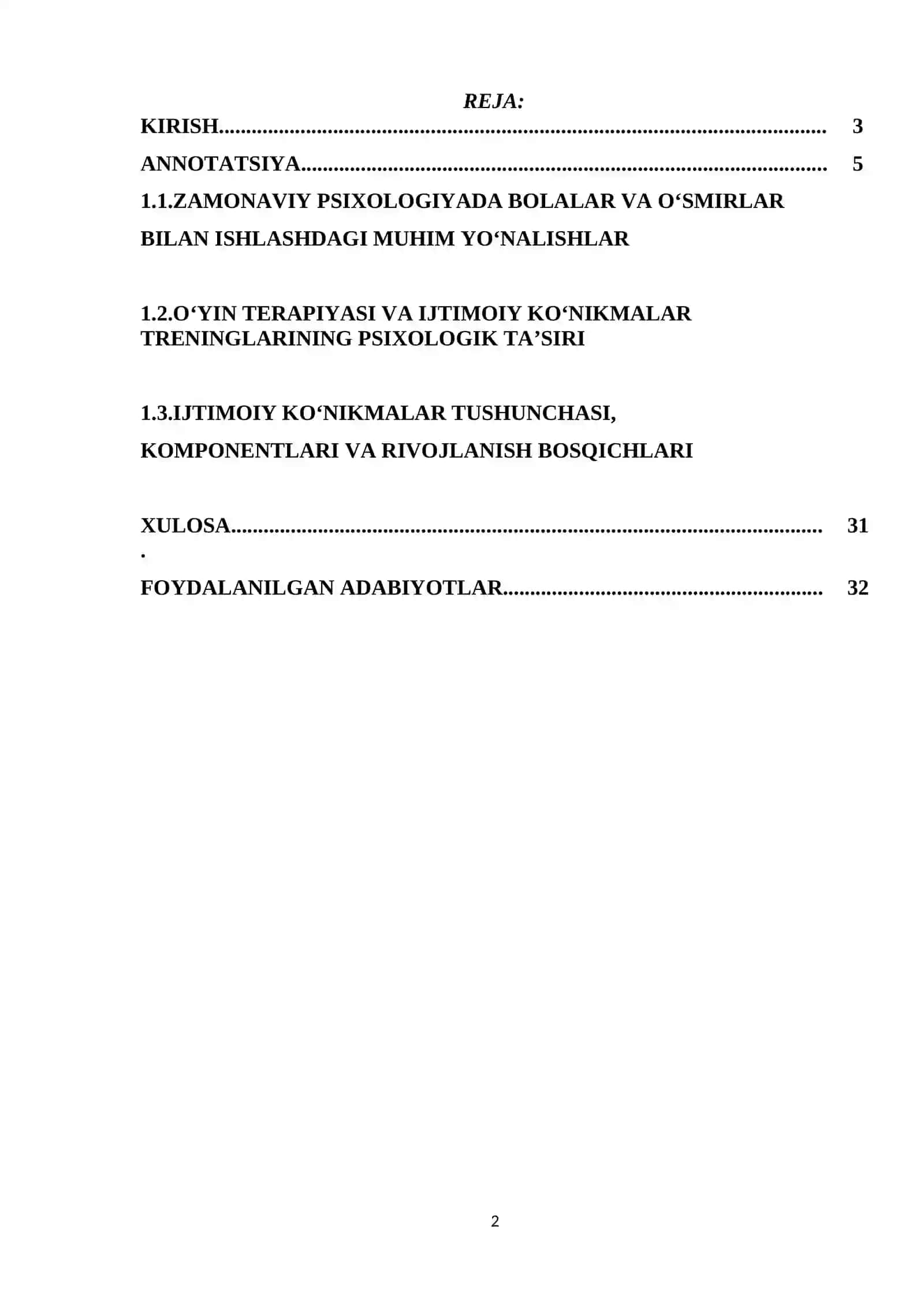 O‘YIN TERAPIYASI VA IJTIMOIY KO‘NIKMALAR TRENINGLARI YORDAMIDA PSIXOLOGIK QO‘LLAB-QUVVATLASH 2
