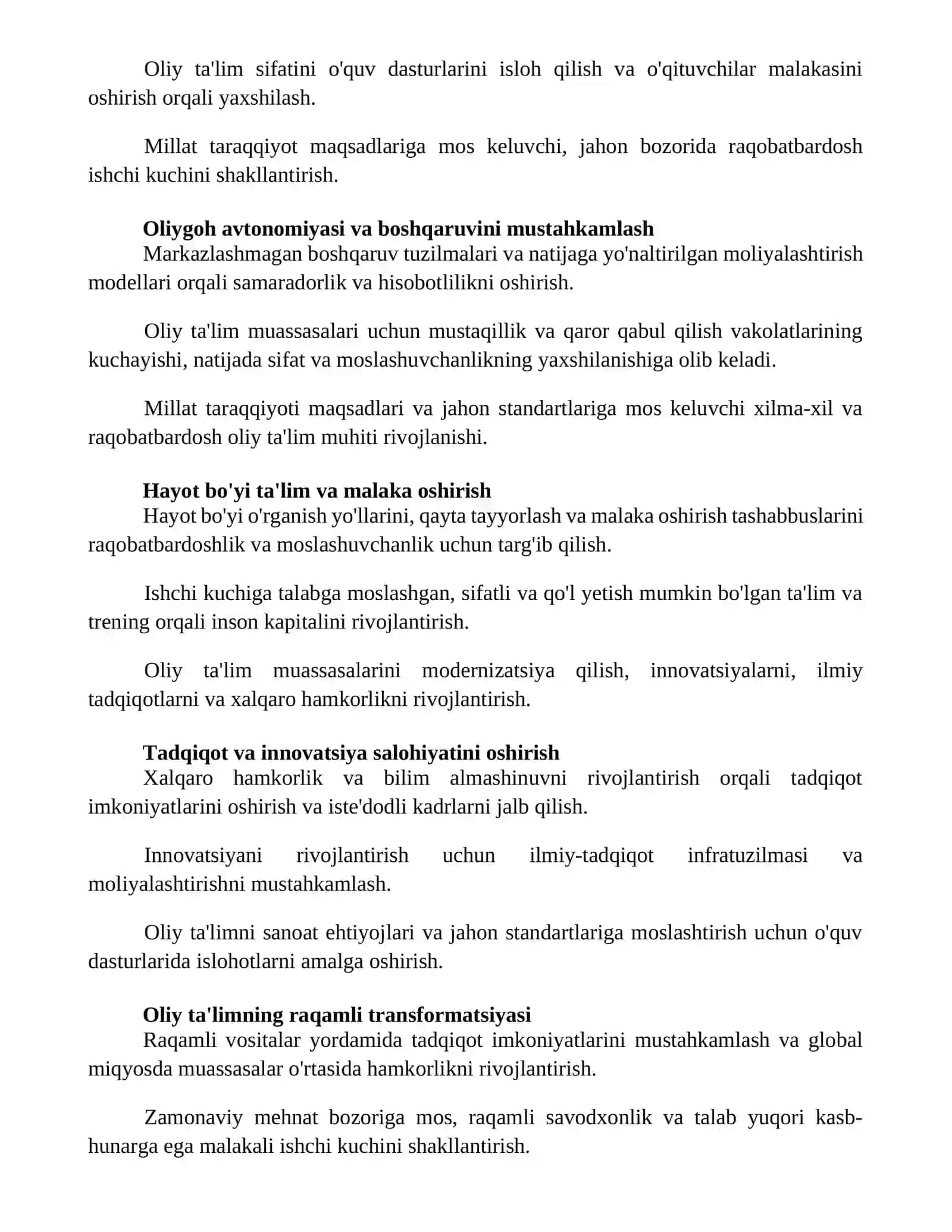 Yangi o'zbekistonda amalga oshirilgan oliy ta'lim sohasidagi islohatlar va undan ko'zlangan maqsad 2