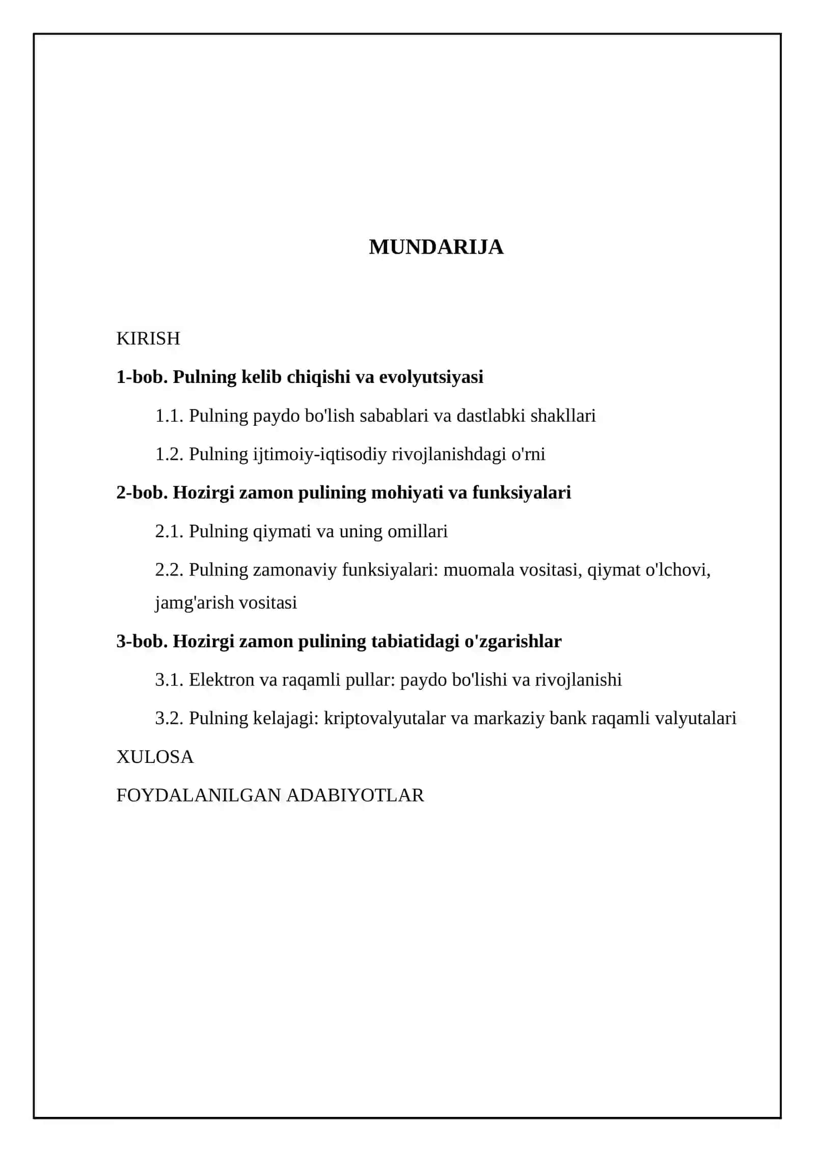 Pulning kelib chiqishi mazmuni. Hozirgi zamon pulining tabiati va mazmuni 2