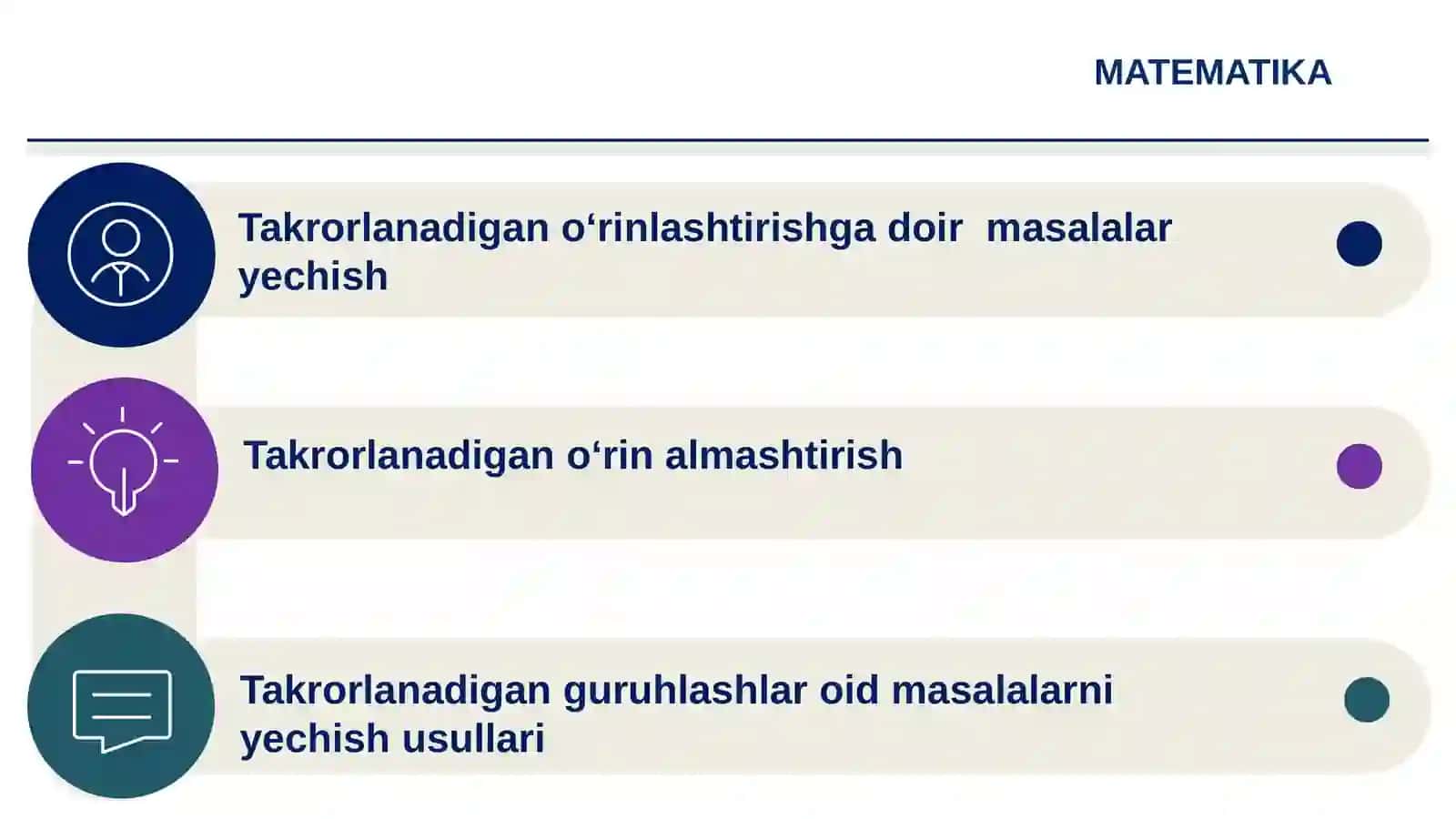 Takrorlanadigan lashlar, o‘rinlashtirishlar va o‘rin almashtirishlar 2