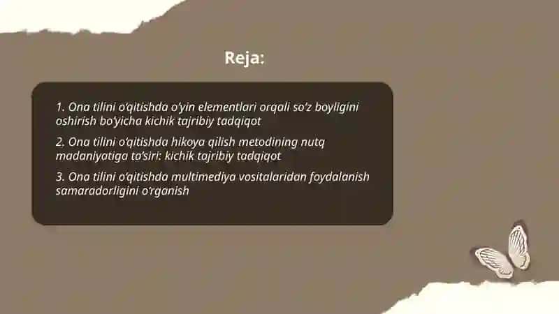 Ona tilini òqitishga oid kichik tajribaviy tadqiqotlar olib borish 2