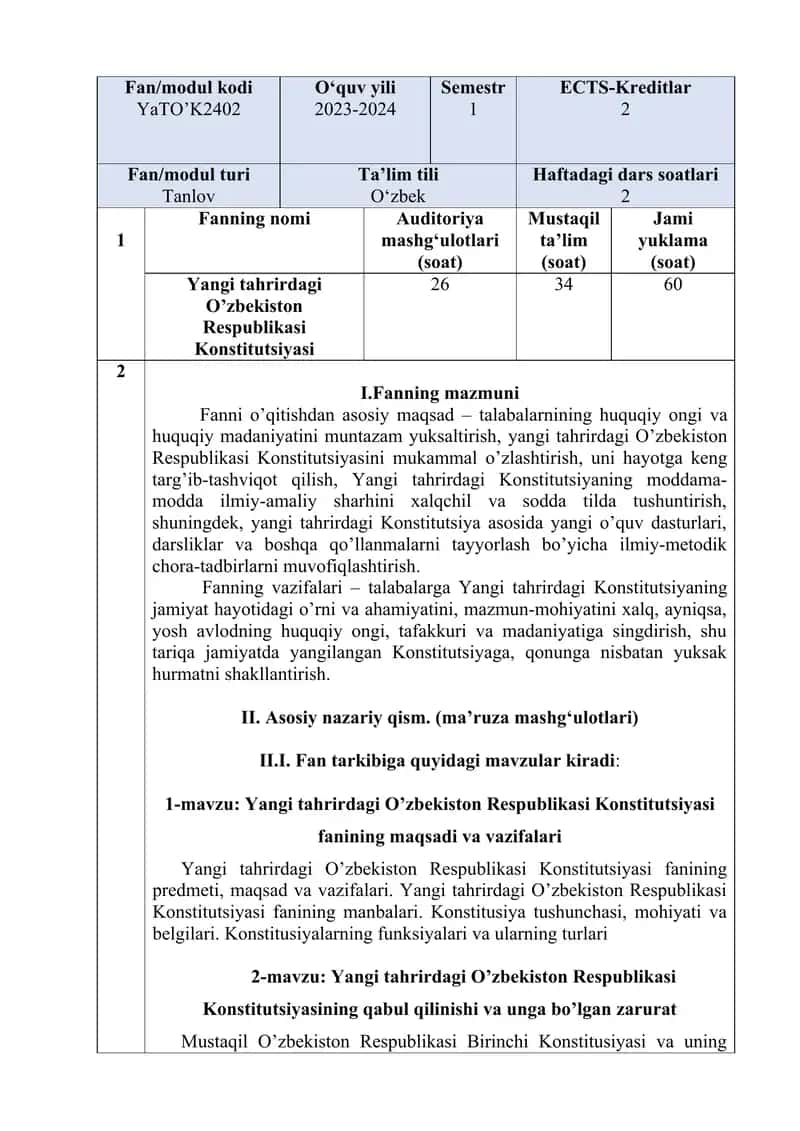 Yangi tahrirdagi O’zbekiston Respublikasi Konstitutsiyas 2