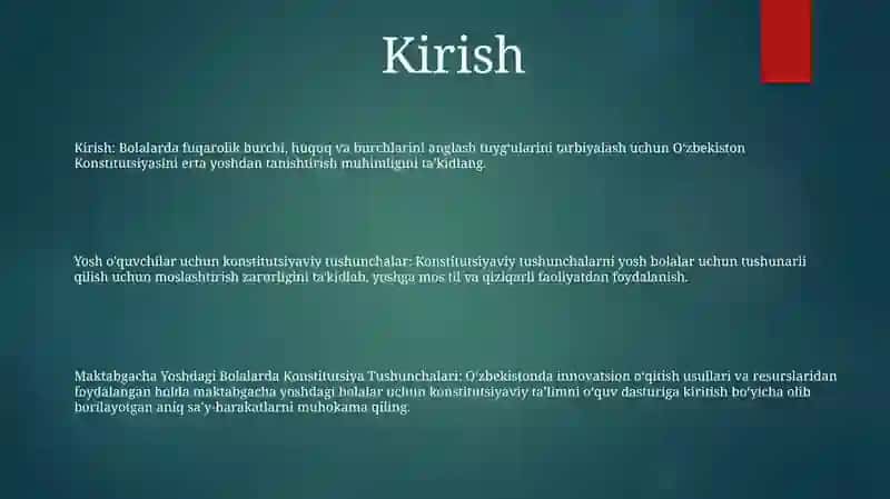 Maktabgacha Yoshdagi Bolalarda OʻZbekiston Respublikasi Konstitutsiyasi Bilan Tanishtirish 2