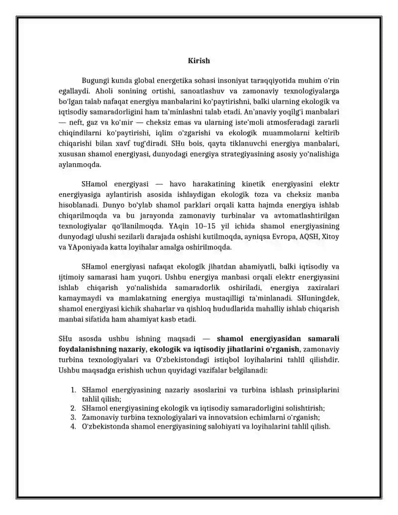 SHAMOL ENERGIYASIDAN SAMARALI FOYDALANISH. 2