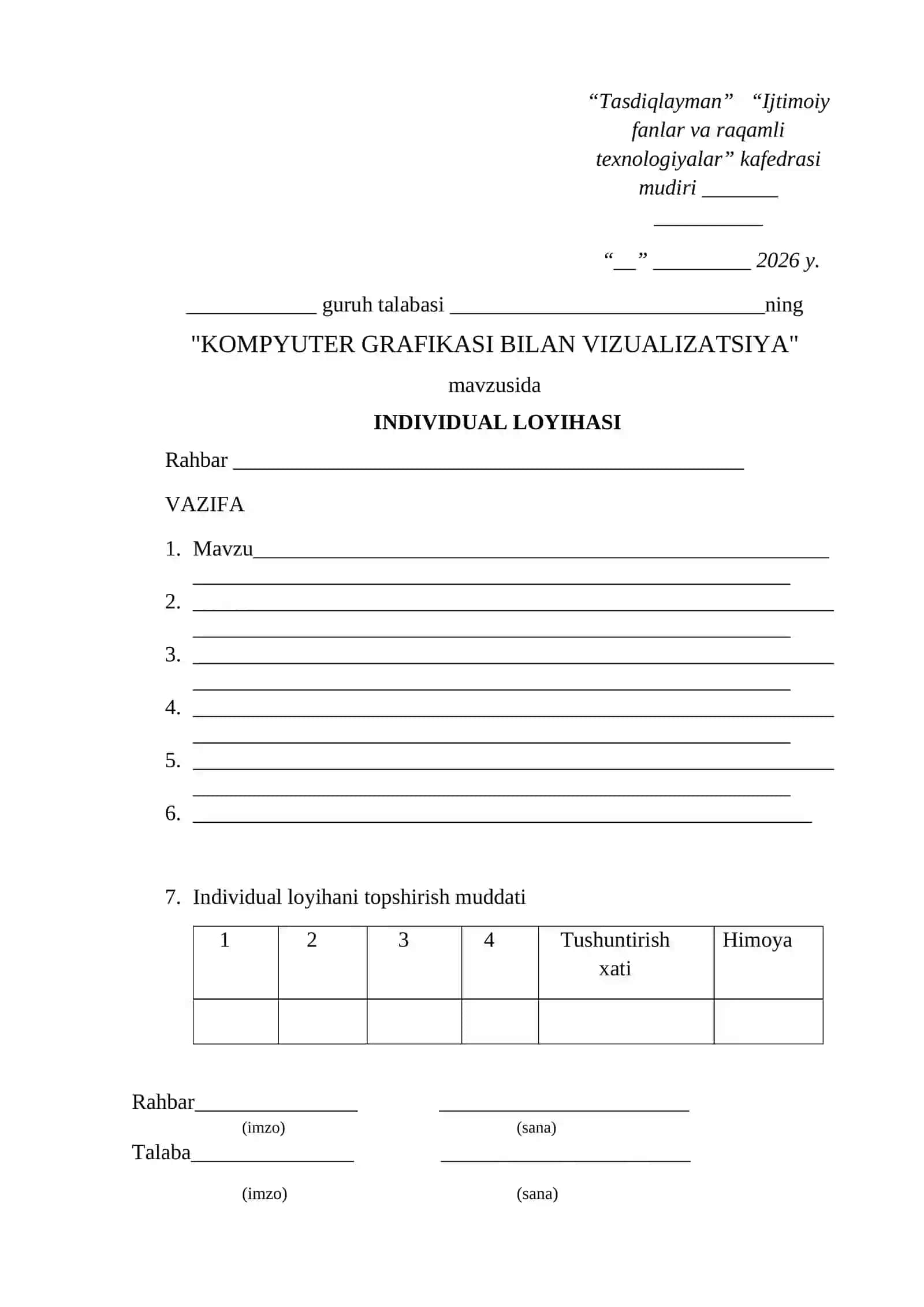 Loyiha ishi Kompyuter grafikasi bilan vizualizatsiya 2
