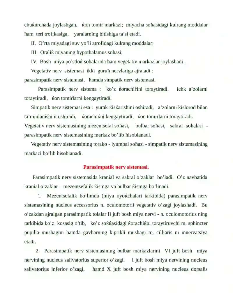 Vegetativ nerv tizimining funktsional anatomiyasi 2