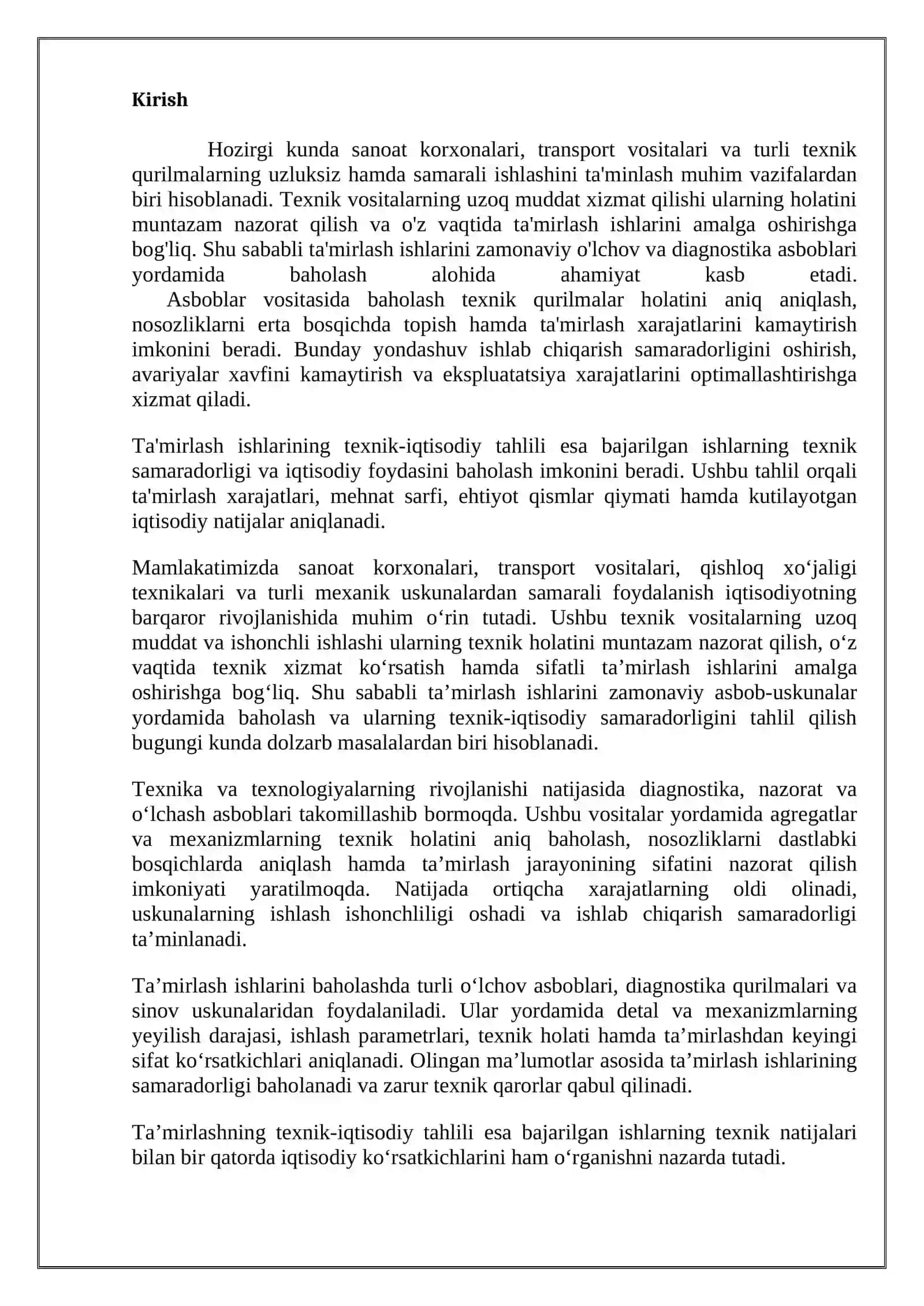 Ta'mirlash ishlarini asboblar vositasida baholash.             Ta'mirlashning texnik-iqtisodiy tahlili. 2